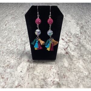 New dangle earrings. Lightweight Silver Glass Beads & Rhinestones. Artisan Made.